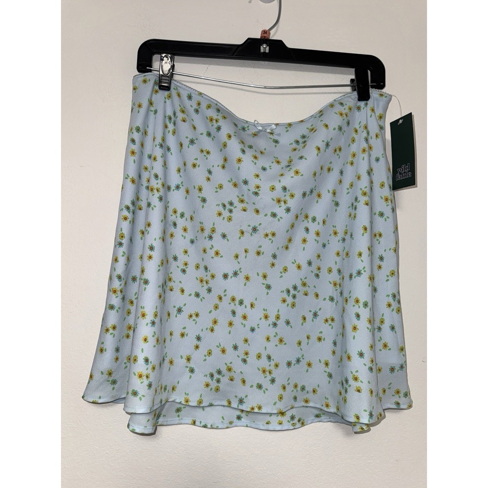 Wild Fable Large Floral Pull On A-Line Mini Skirt Blue Delicate Feminine NEW L - Picture 5 of 14